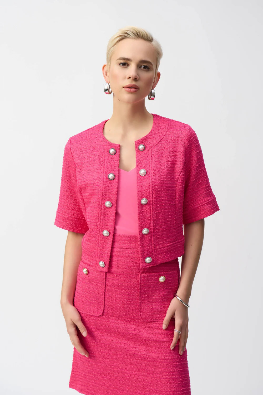 Joseph Ribkoff Bouclé Cropped Jacket With Decorative Buttons 251196