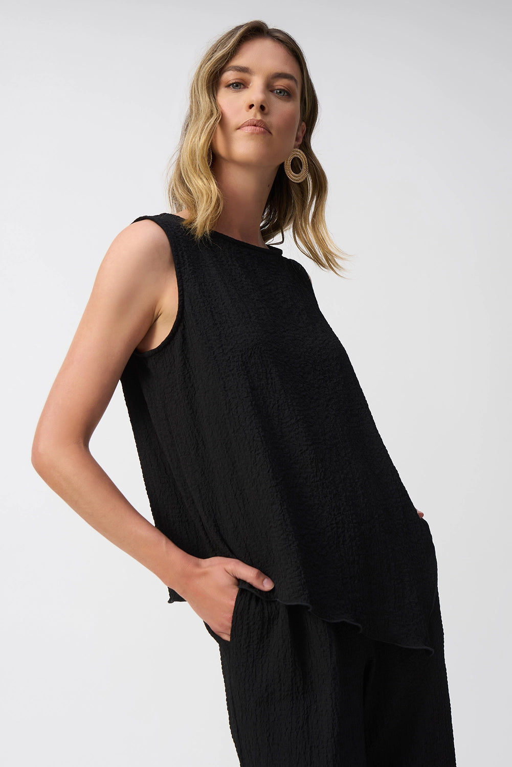 Joseph Ribkoff Seersucker Asymmetrical Sleeveless Top 251228