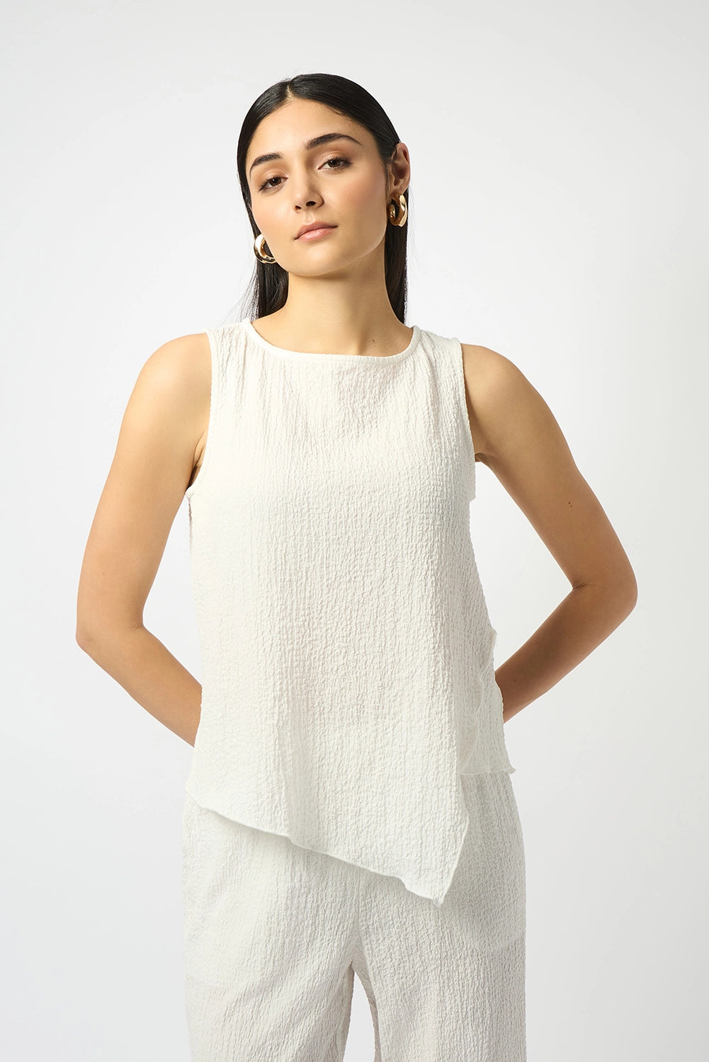 Joseph Ribkoff Seersucker Asymmetrical Sleeveless Top 251228
