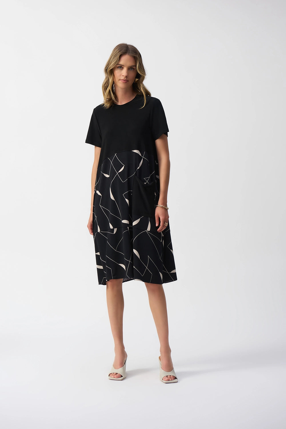 Joseph Ribkoff Silky Knit Geometric Print Trapeze Dress 251271