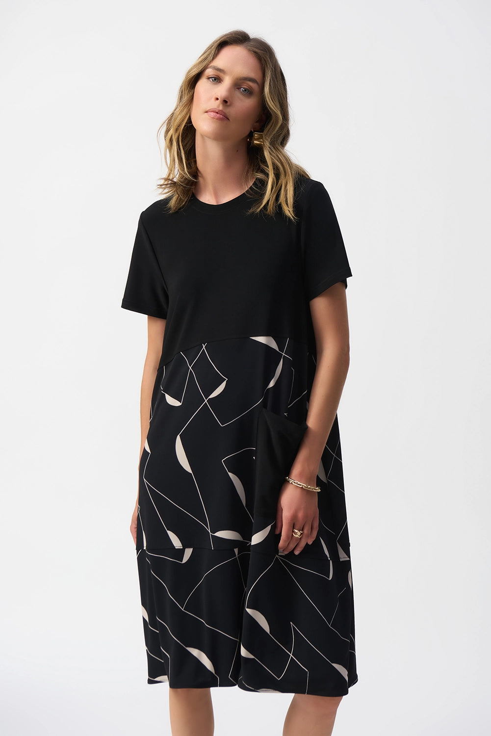 Joseph Ribkoff Silky Knit Geometric Print Trapeze Dress 251271