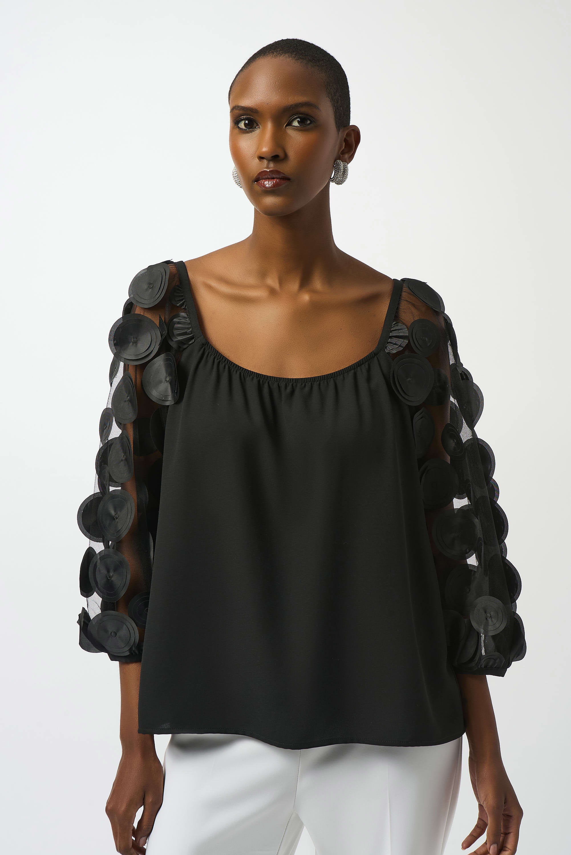 Joseph Ribkoff Silky Knit Top With 3D Dot Sleeves 251273