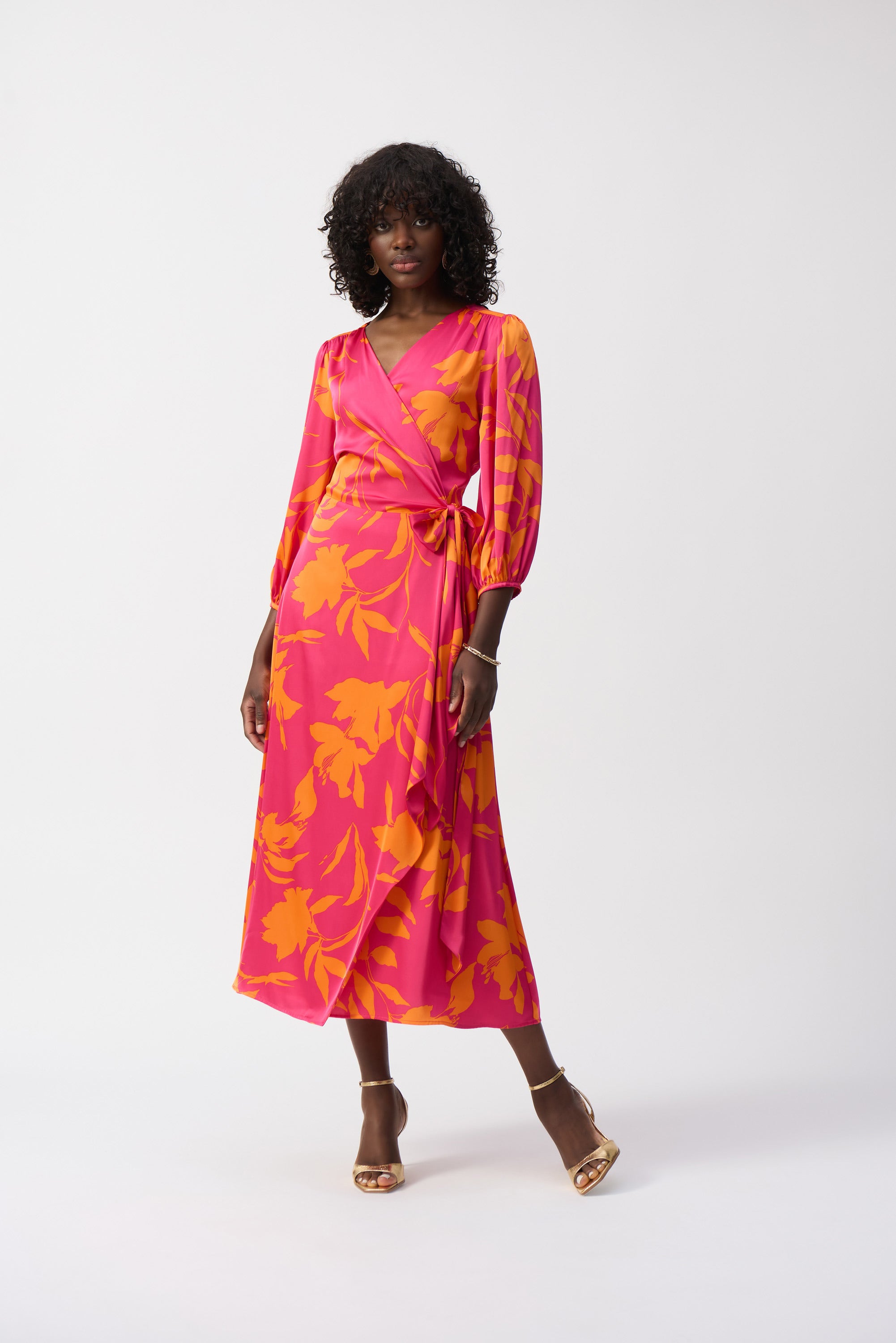 Joseph Ribkoff Satin Floral Print Wrap Dress 251906