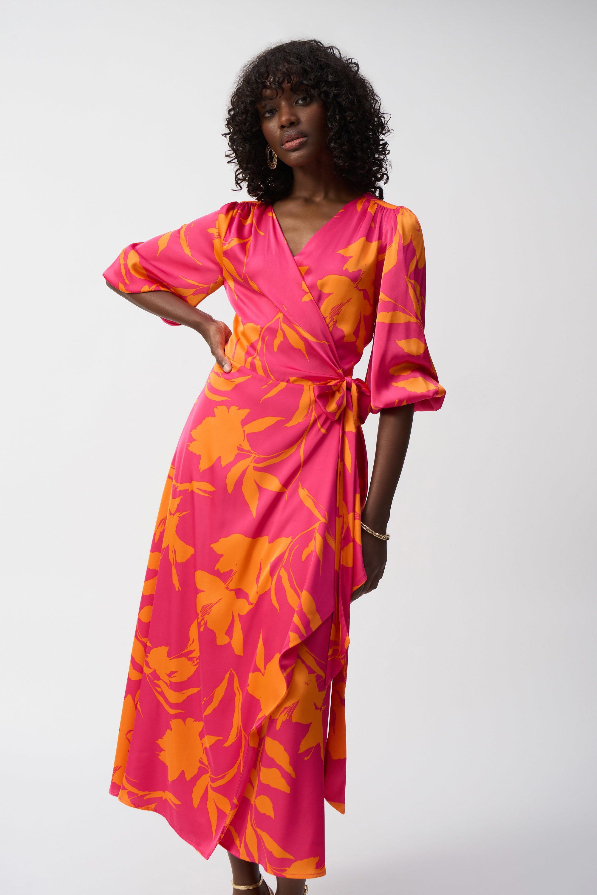 Joseph Ribkoff Satin Floral Print Wrap Dress 251906