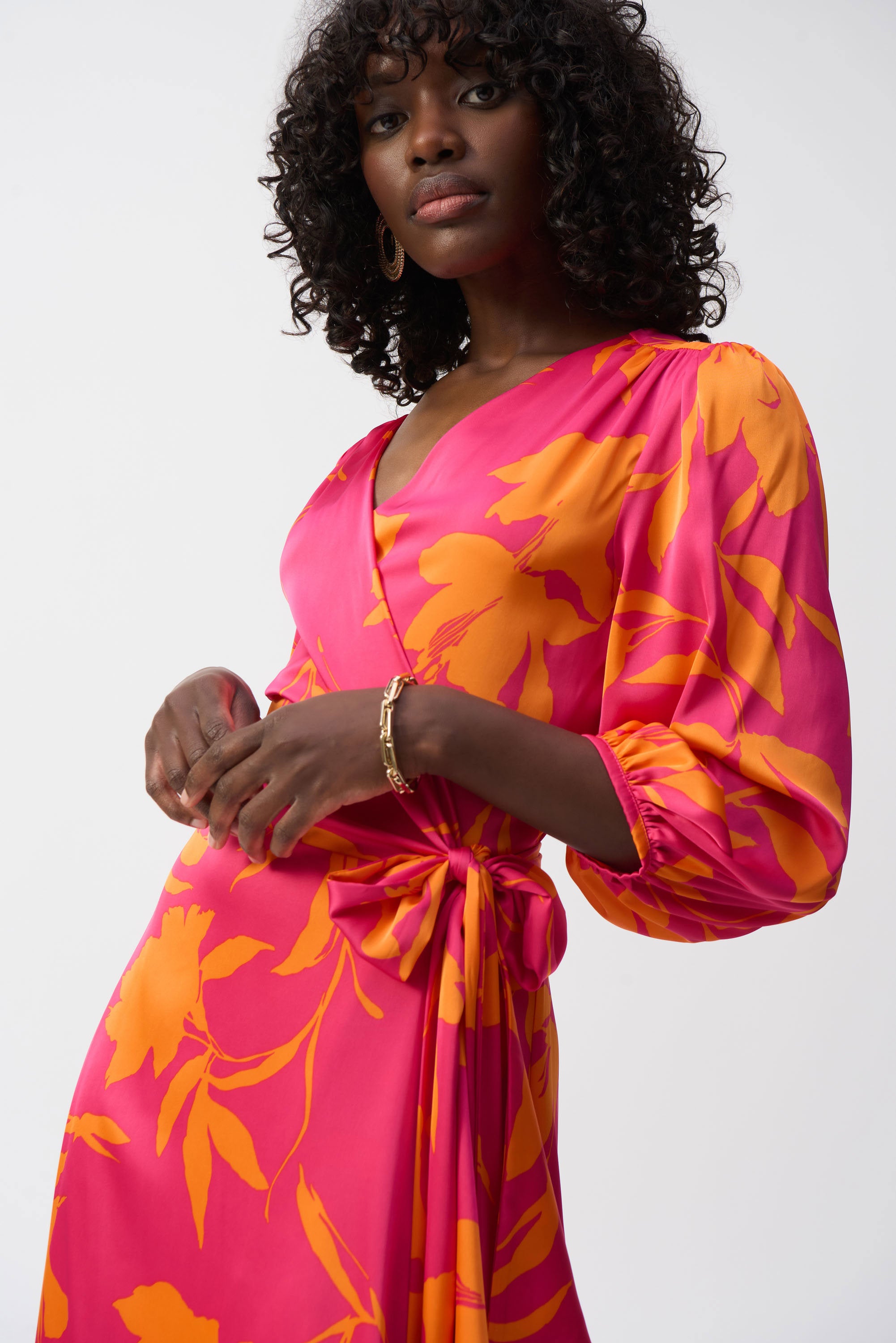 Joseph Ribkoff Satin Floral Print Wrap Dress 251906