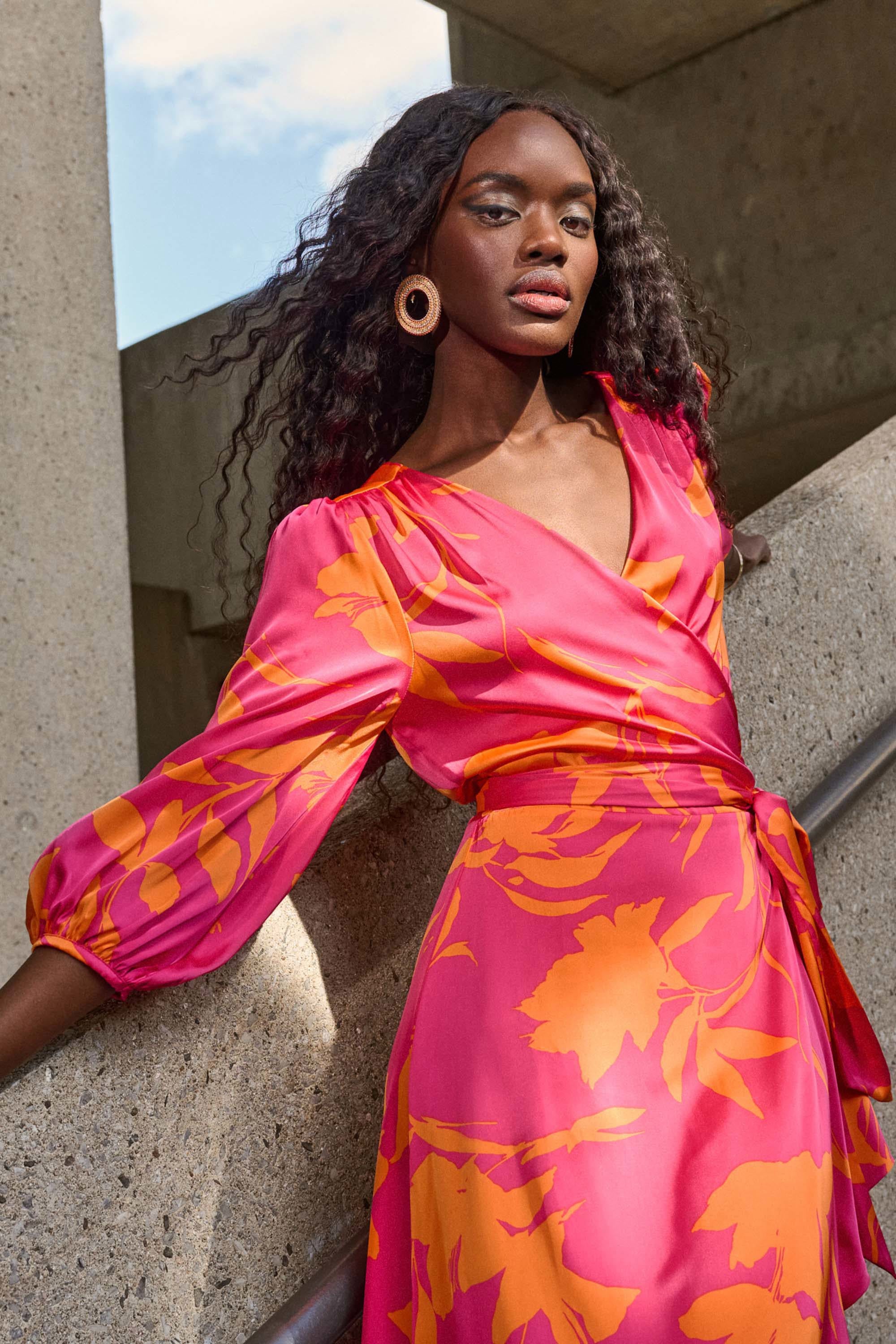 Joseph Ribkoff Satin Floral Print Wrap Dress 251906