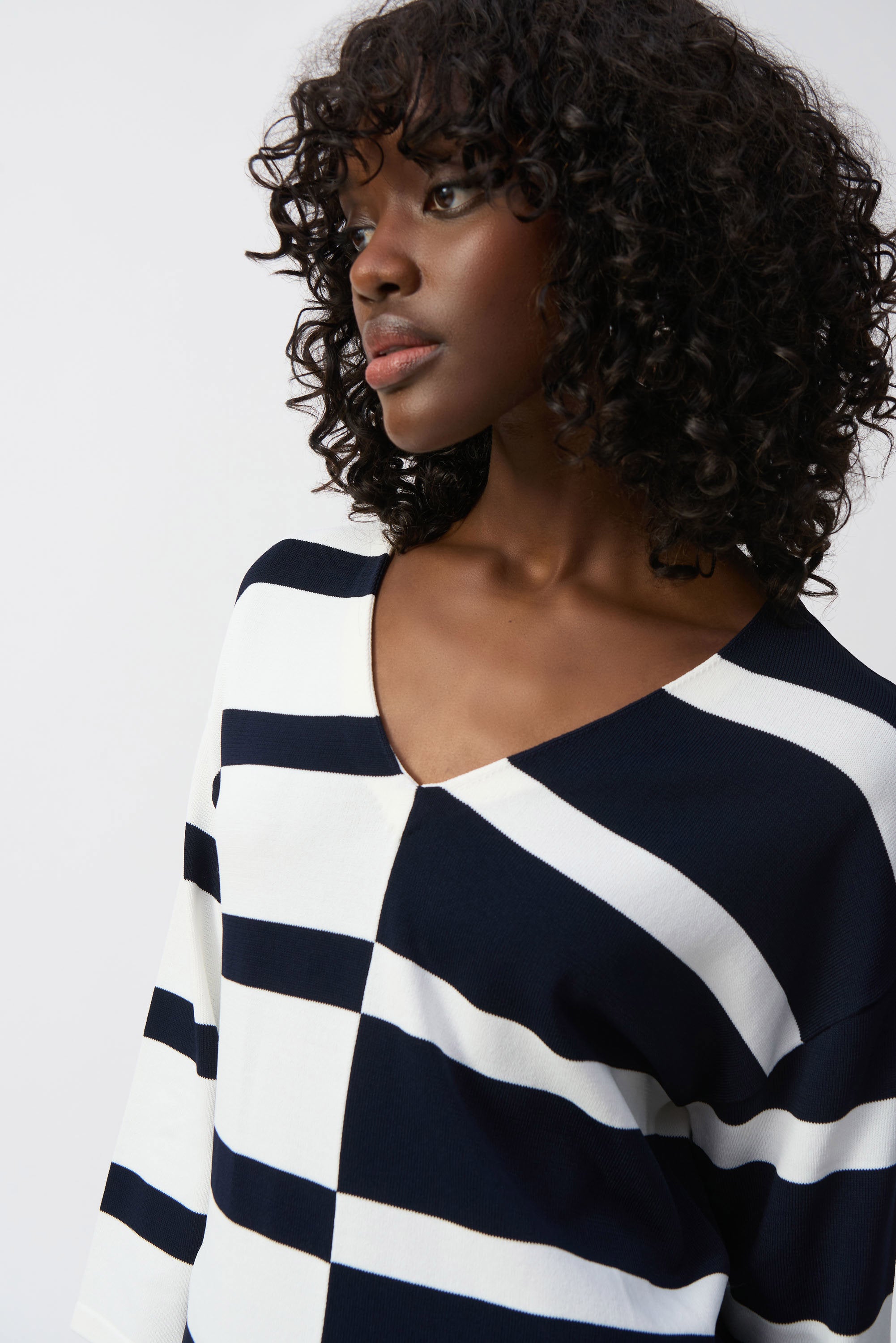 Joseph Ribkoff Striped Sweater Knit V-Neck Pullover 251914