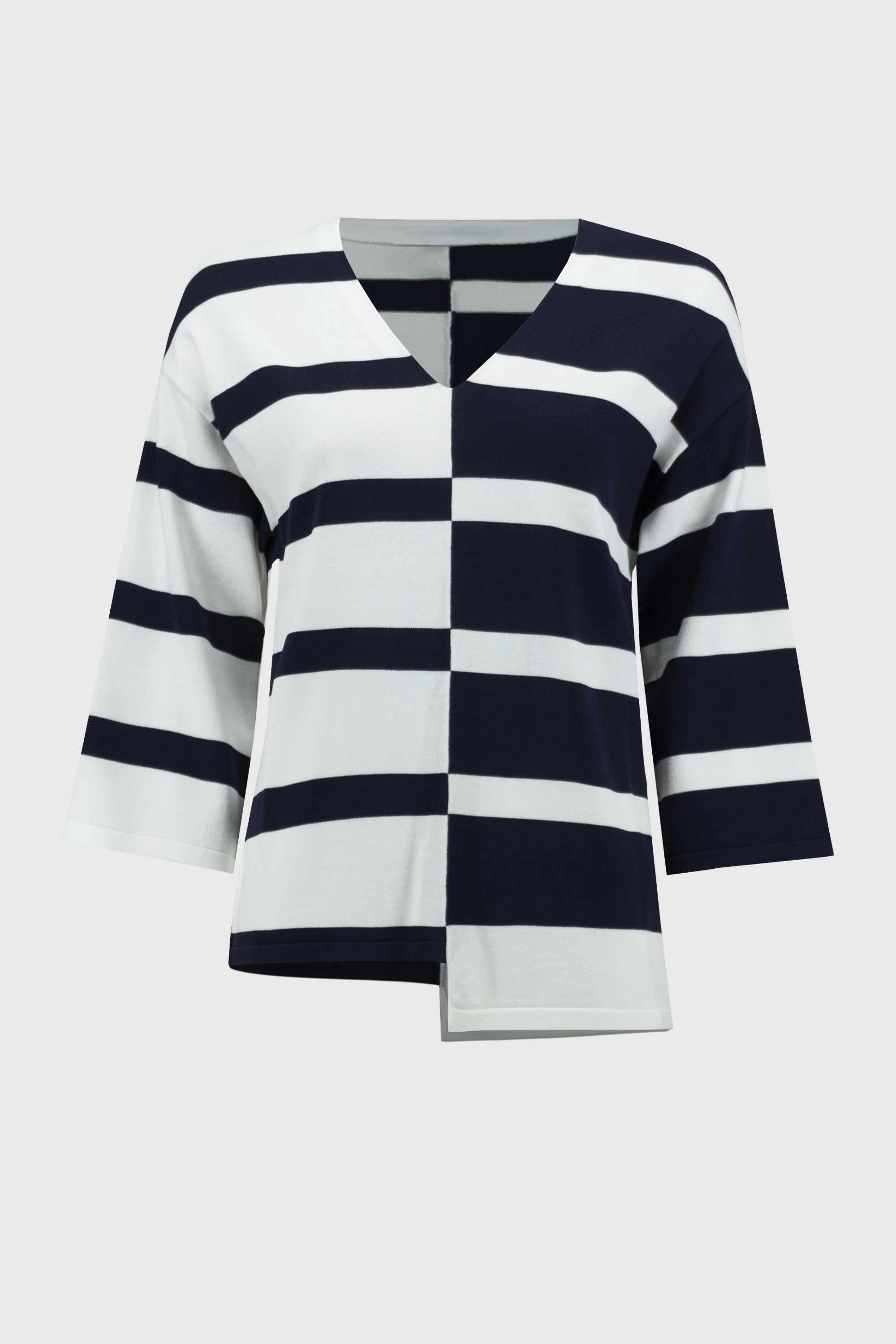 Joseph Ribkoff Striped Sweater Knit V-Neck Pullover 251914
