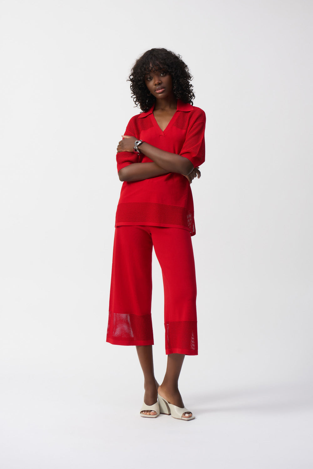 Joseph Ribkoff Sweater Knit Culotte with Pointelle Detail 251915