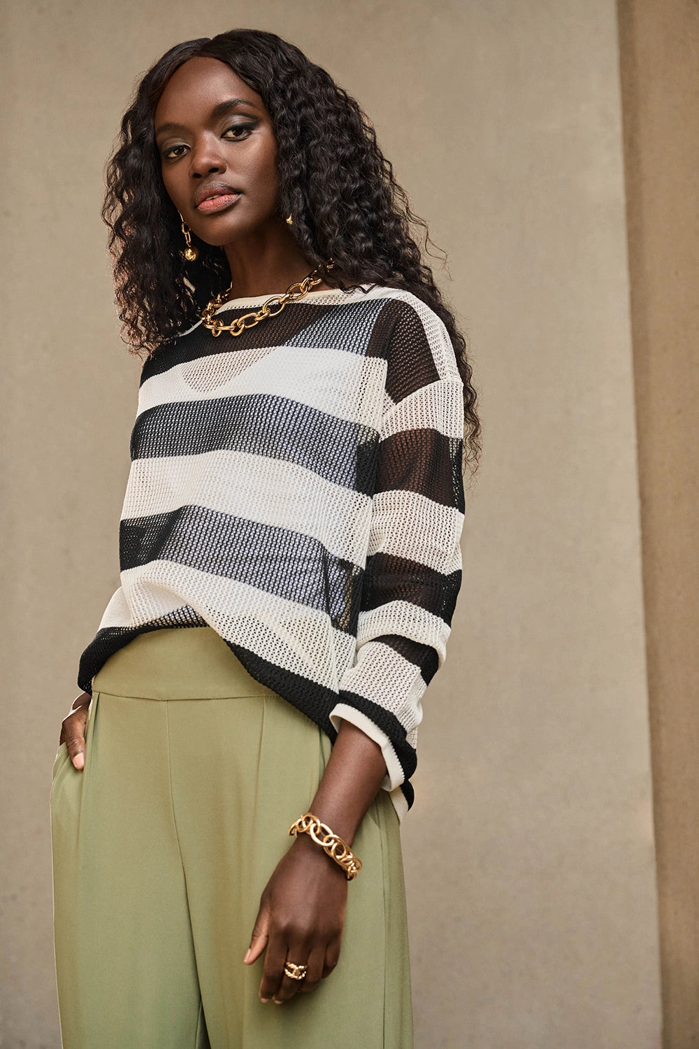 Joseph Ribkoff Striped Sweater Knit Pullover 251922
