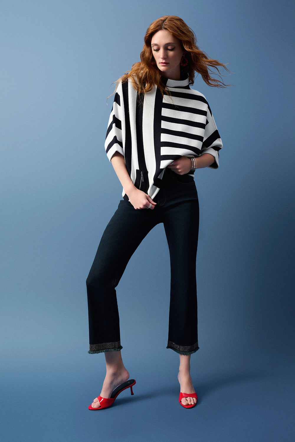 Joseph Ribkoff Jacquard Stripe Sweater Knit Pullover 251933
