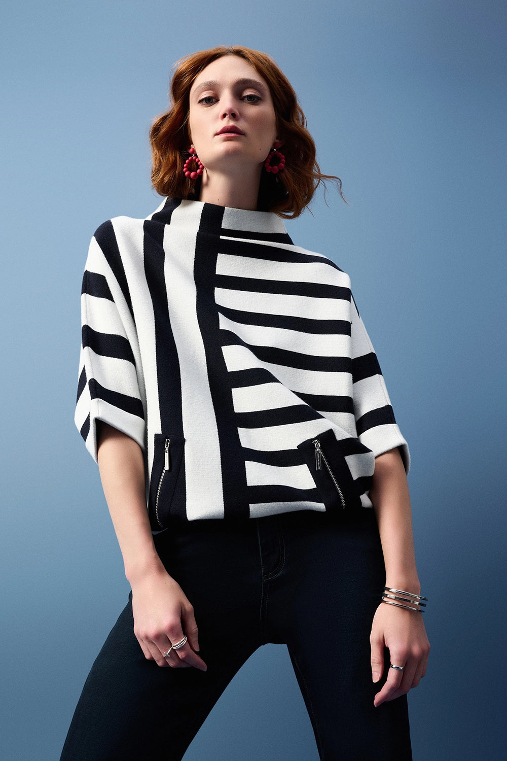 Joseph Ribkoff Jacquard Stripe Sweater Knit Pullover 251933