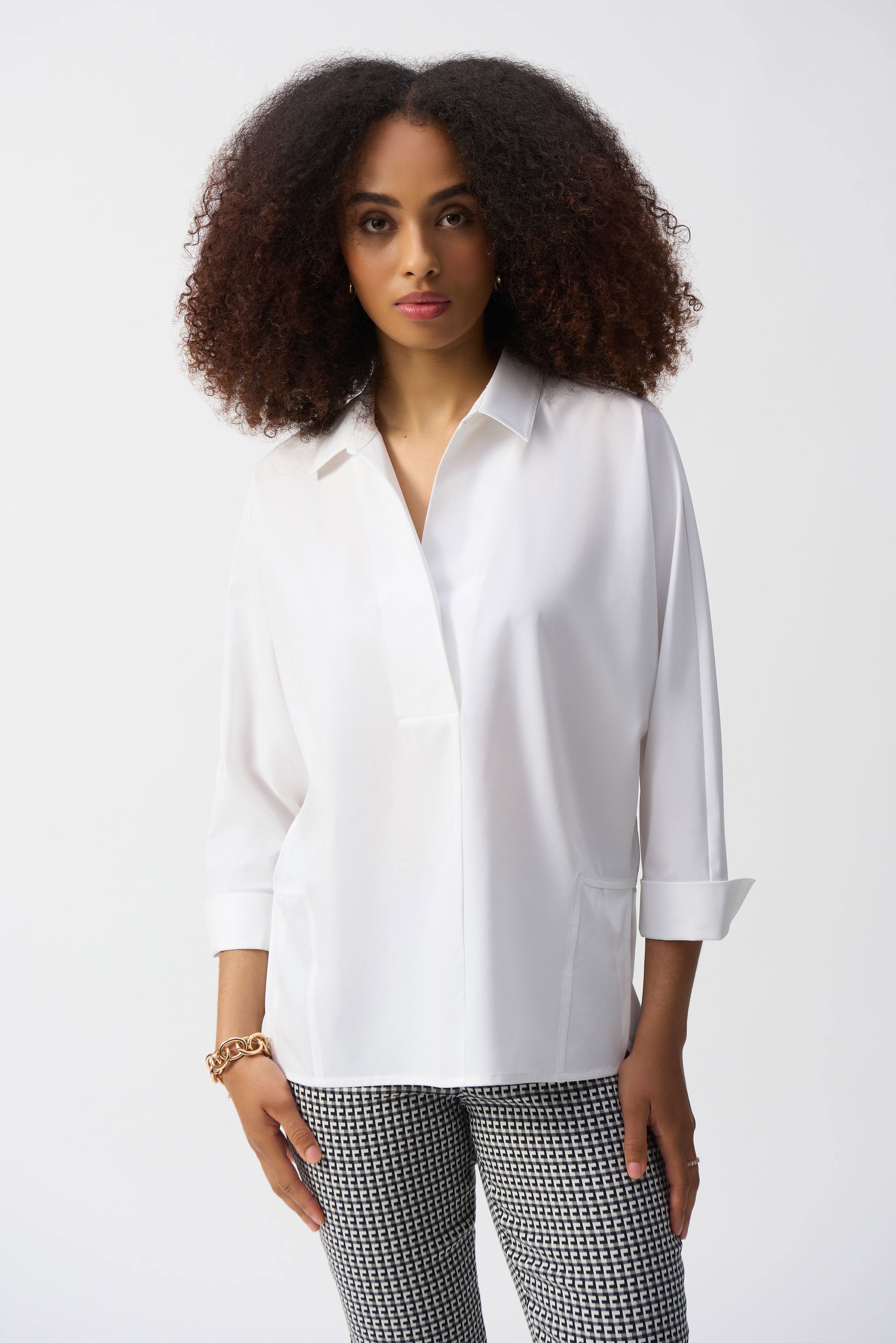 Joseph Ribkoff Poplin Boxy Shirt With Overlap V-Neck 251948