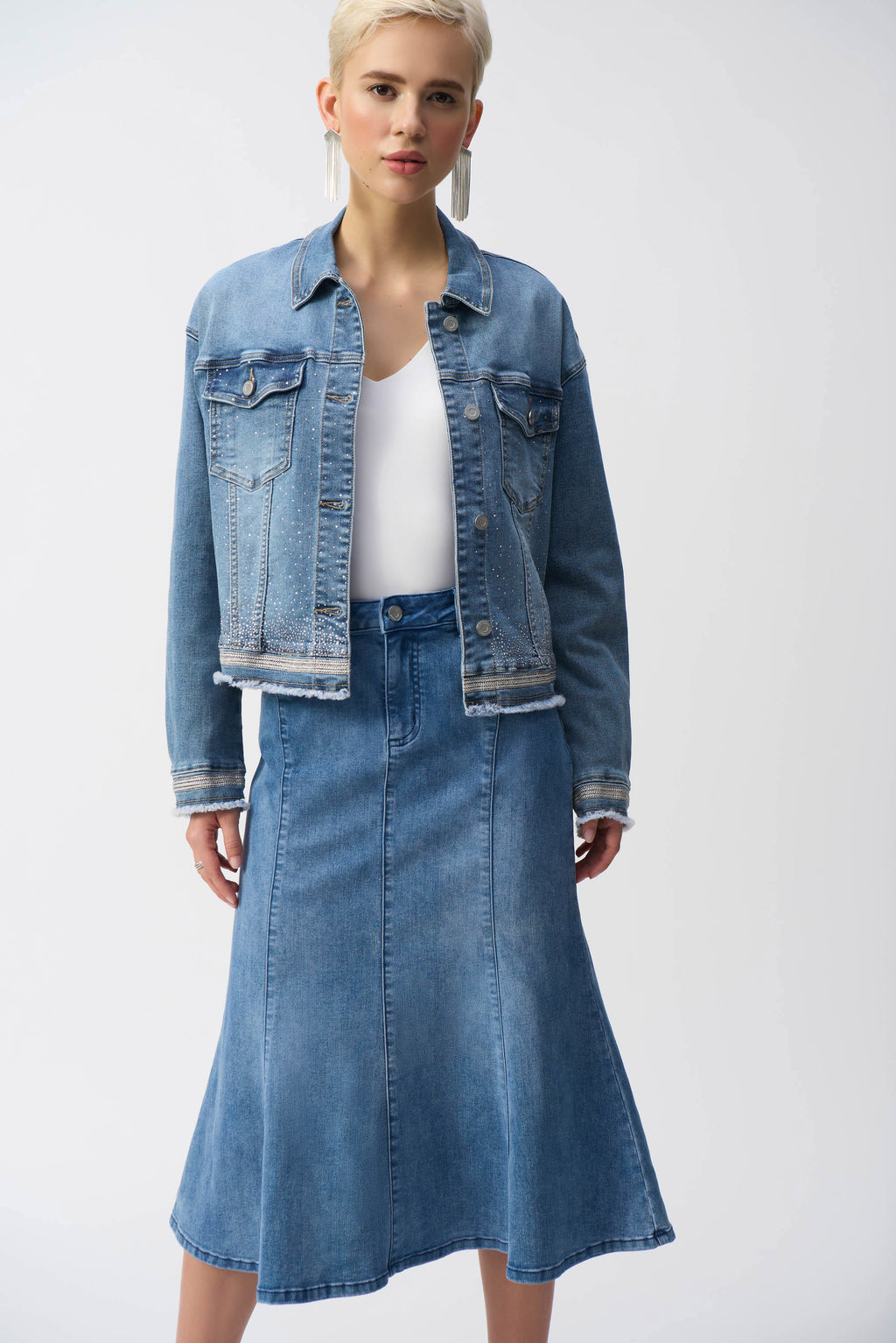 Joseph Ribkoff Stretch Denim Jacket with Embroidery 251953
