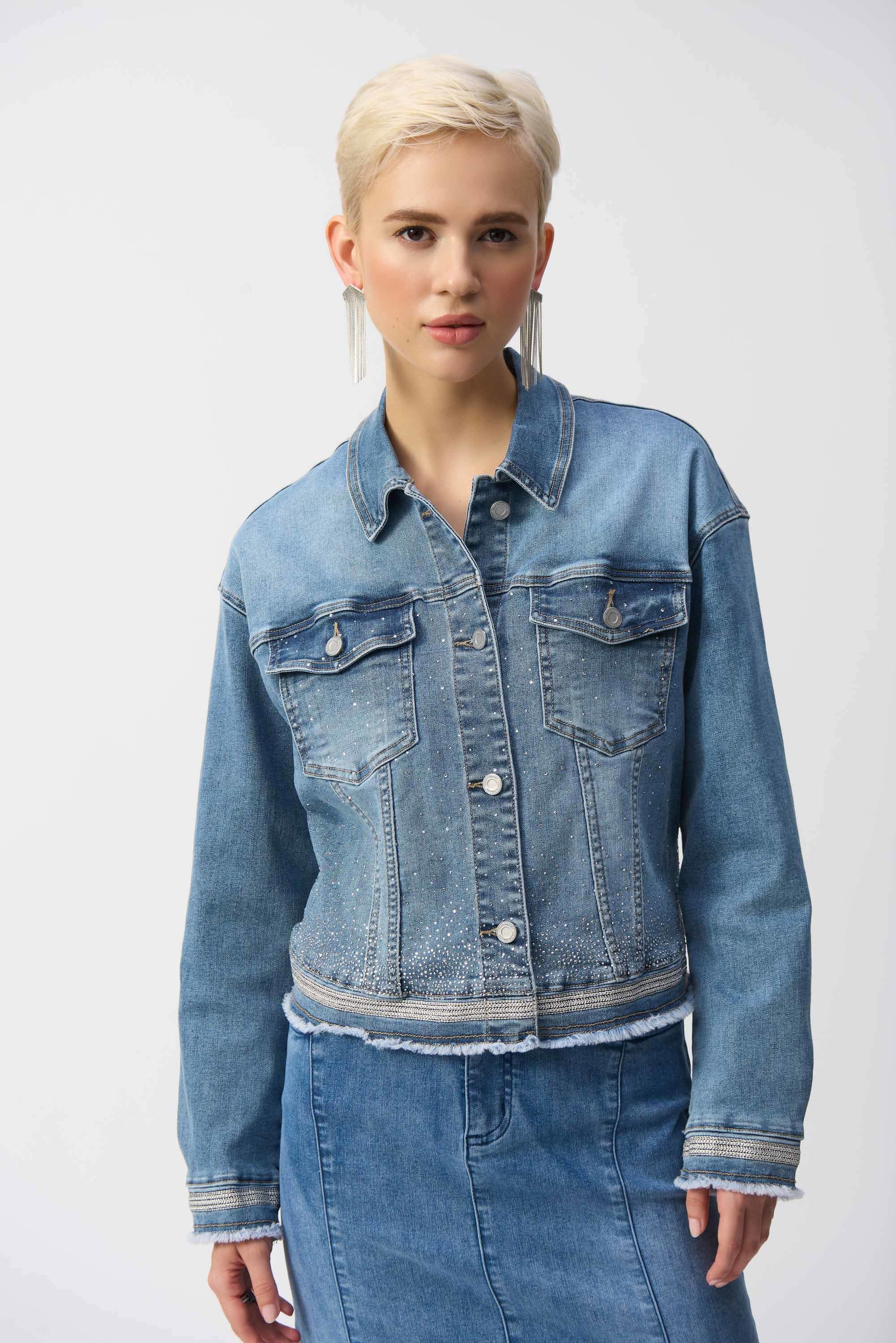Joseph Ribkoff Stretch Denim Jacket with Embroidery 251953