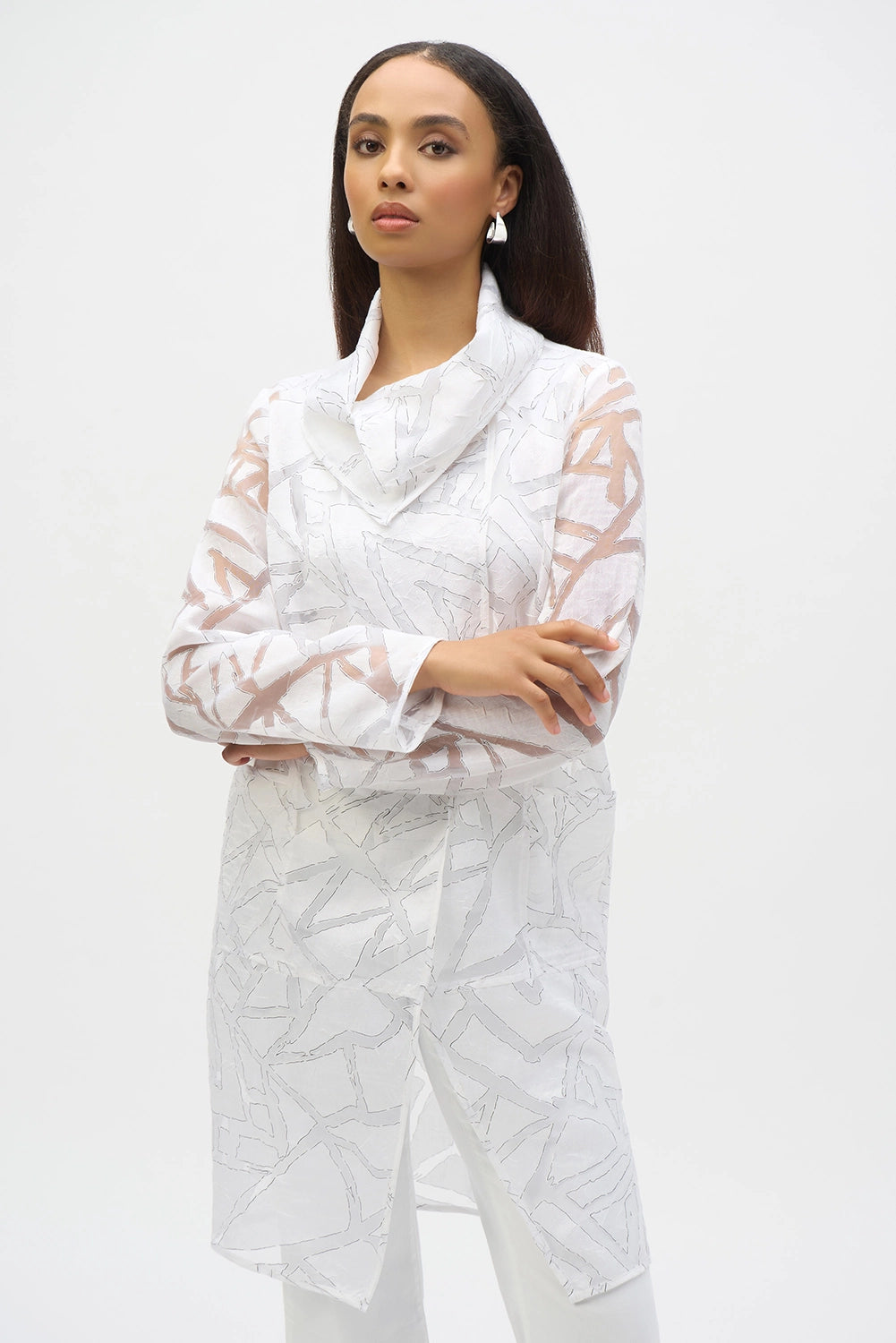Joseph Ribkoff Organza Abstract Print Cocoon Coat 252036