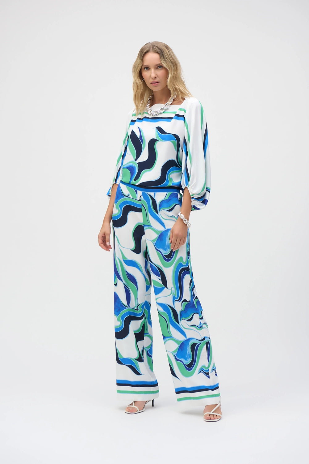 Joseph Ribkoff Woven Abstract Print Wide-Leg Pants 252084