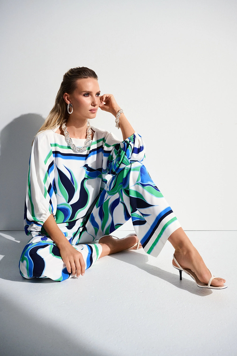 Joseph Ribkoff Woven Abstract Print Wide-Leg Pants 252084