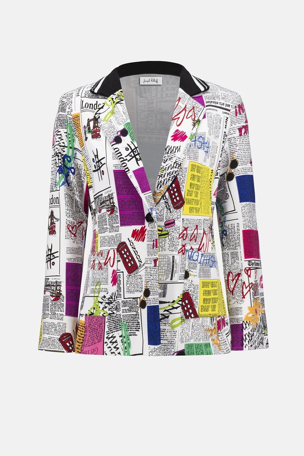 Joseph Ribkoff Silky Knit Word Print Fitted Blazer 252088