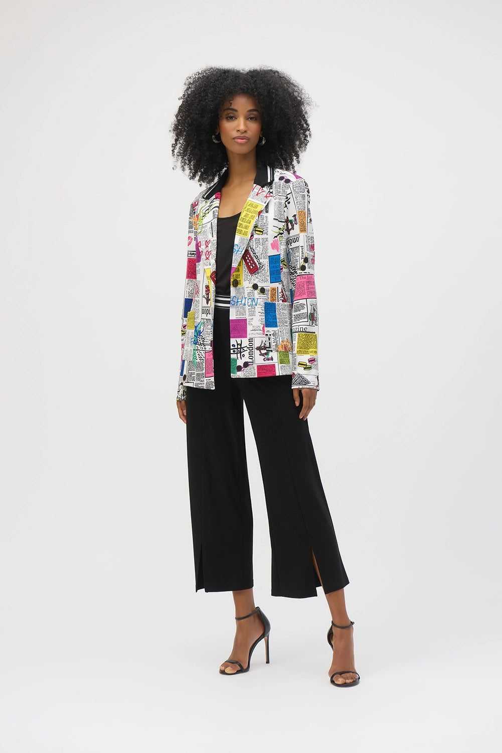 Joseph Ribkoff Silky Knit Word Print Fitted Blazer 252088