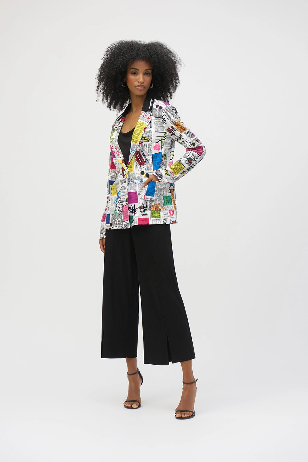 Joseph Ribkoff Silky Knit Word Print Fitted Blazer 252088