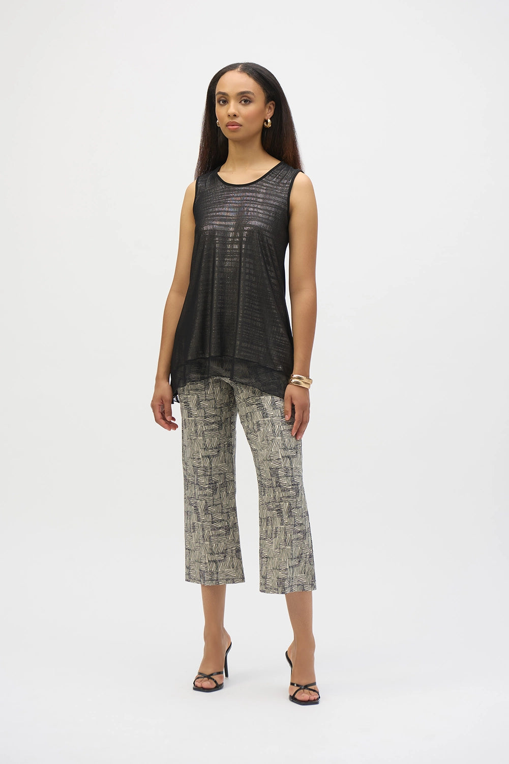 Joseph Ribkoff Mesh and Foiled Knit Flared Tunic 252133