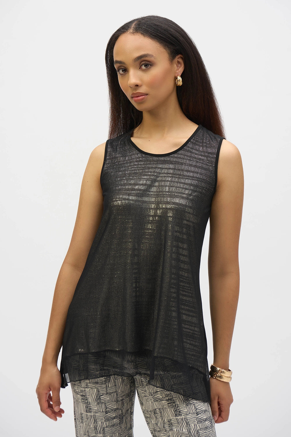 Joseph Ribkoff Mesh and Foiled Knit Flared Tunic 252133