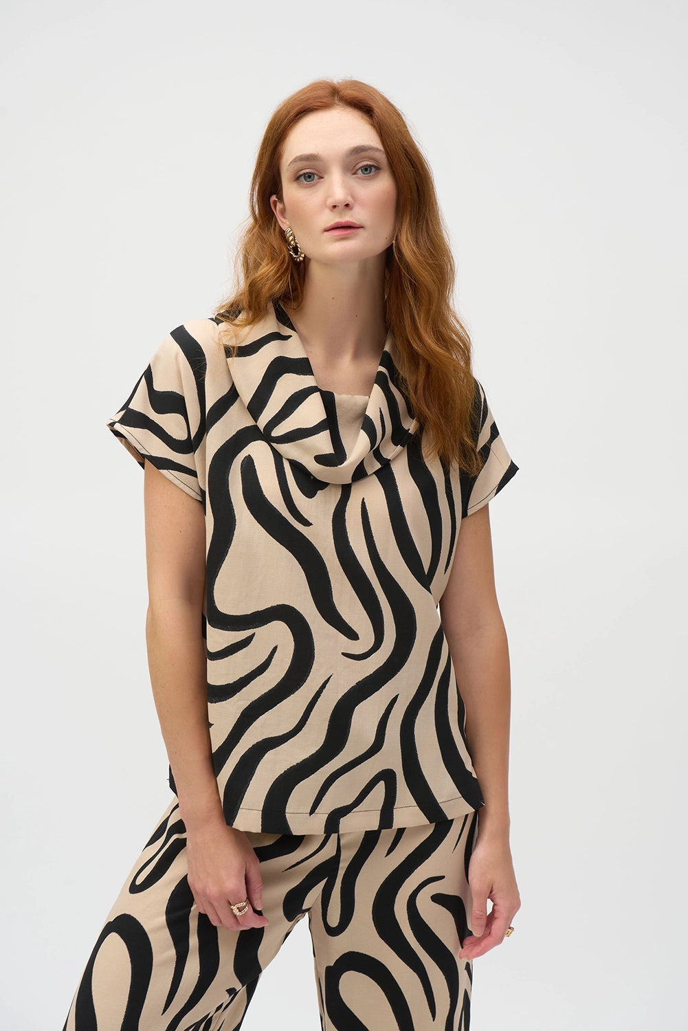 Joseph Ribkoff Gauze Abstract Print Cowl Neck Top 252212