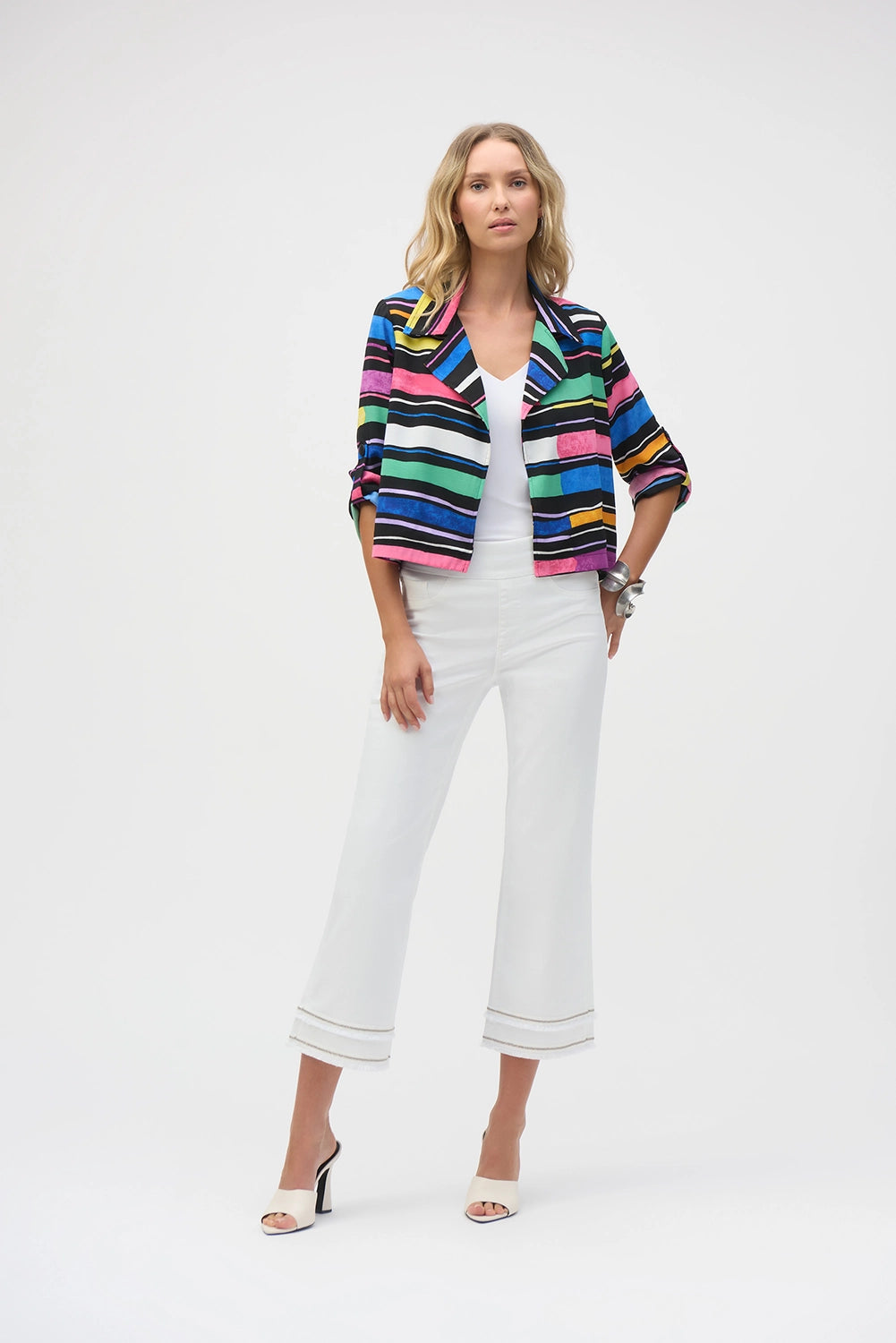 Joseph Ribkoff Gauze Stripe Print Short Boxy Blazer 252215