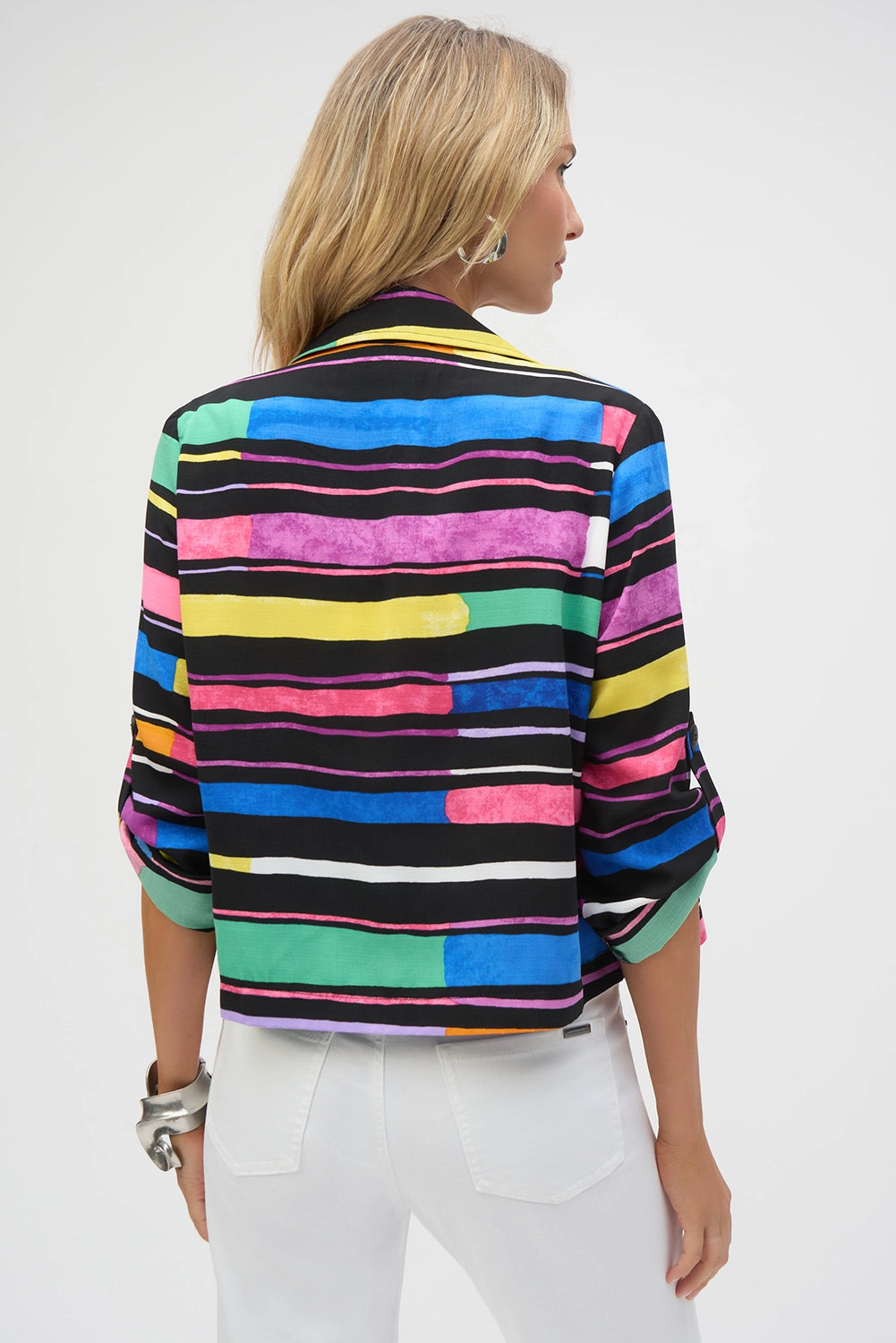 Joseph Ribkoff Gauze Stripe Print Short Boxy Blazer 252215