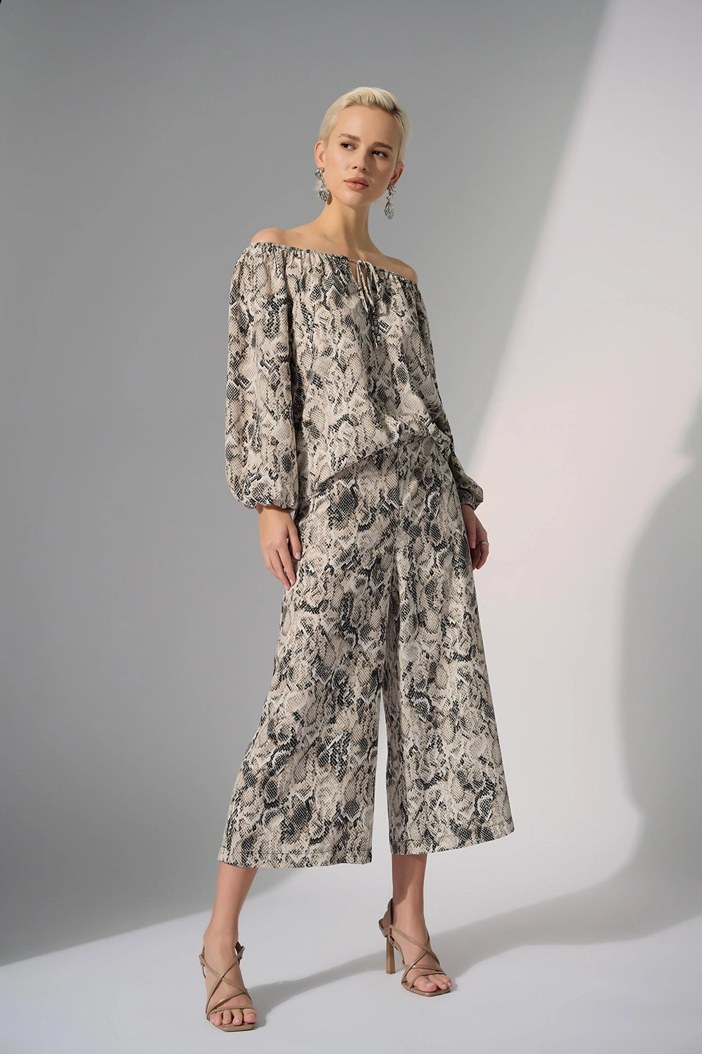 Joseph Ribkoff Woven Gauze Python Print Pull-On Culotte Pants 252239
