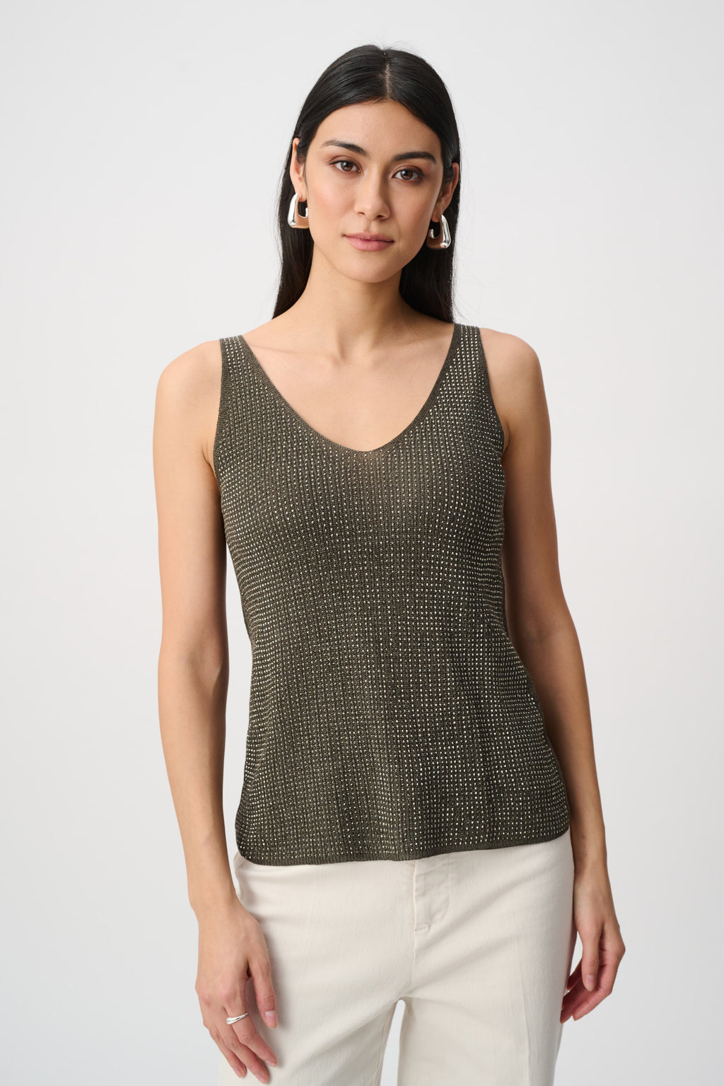 Joseph Ribkoff Metallic Knitted Camisole with Rhinestones 252915F26
