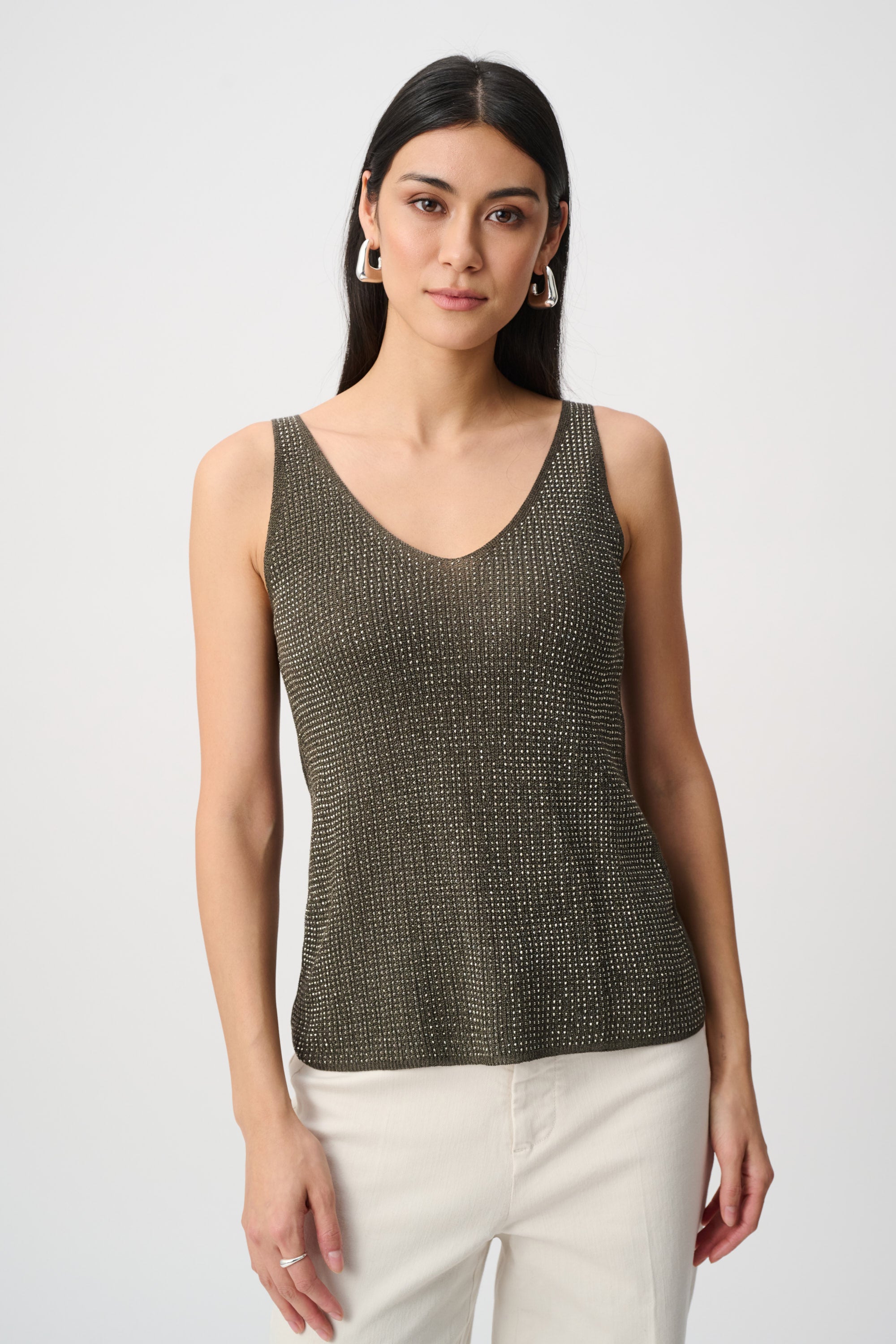 Joseph Ribkoff Metallic Knitted Camisole with Rhinestones 252915F26