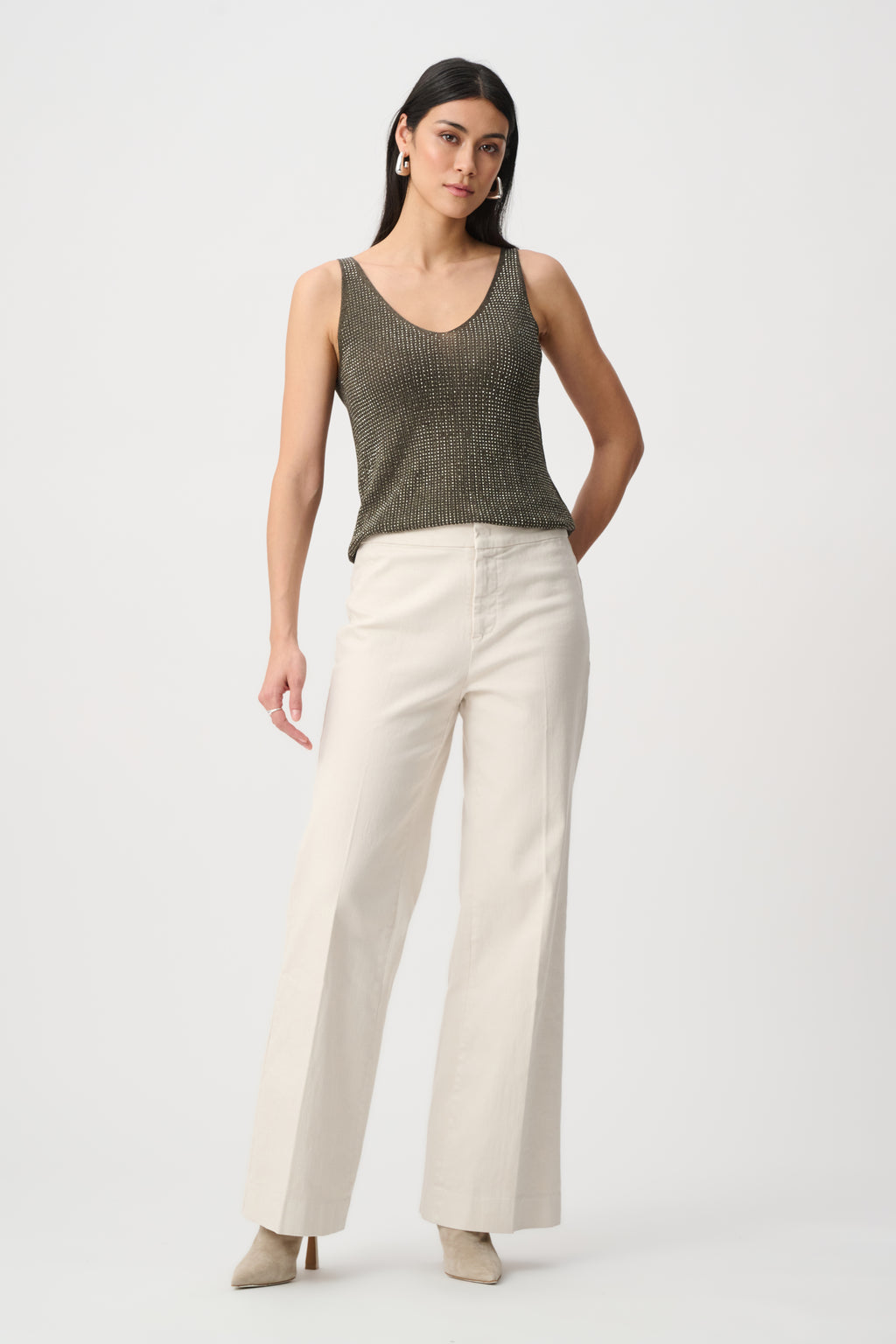 Joseph Ribkoff Metallic Knitted Camisole with Rhinestones 252915F26