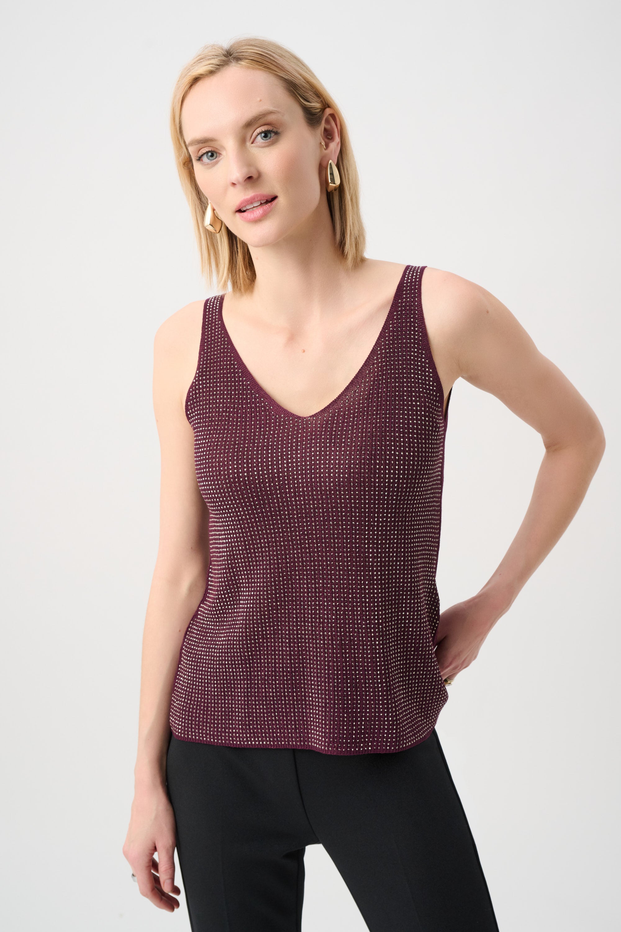 Joseph Ribkoff Metallic Knitted Camisole with Rhinestones 252915F26