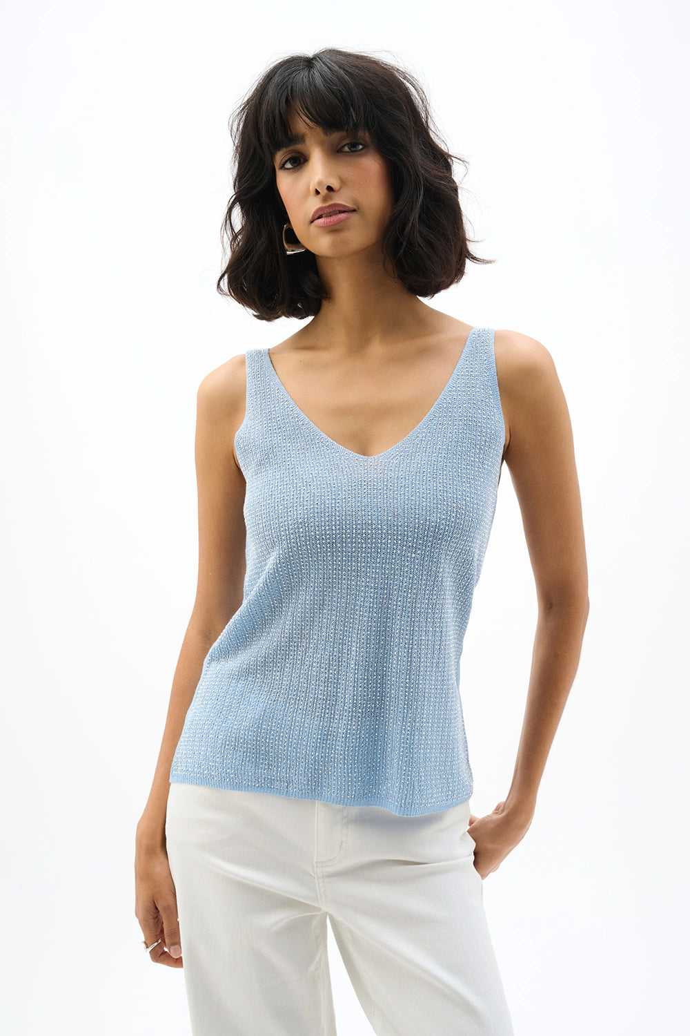 Joseph Ribkoff Metallic Knitted Camisole with Rhinestones 252915S26
