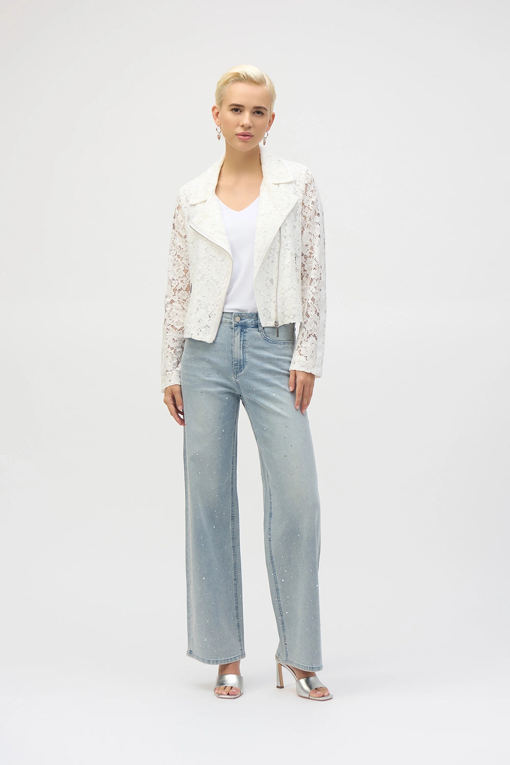 Joseph Ribkoff Classic Wide Leg Stretch Jeans with Crystals 252916