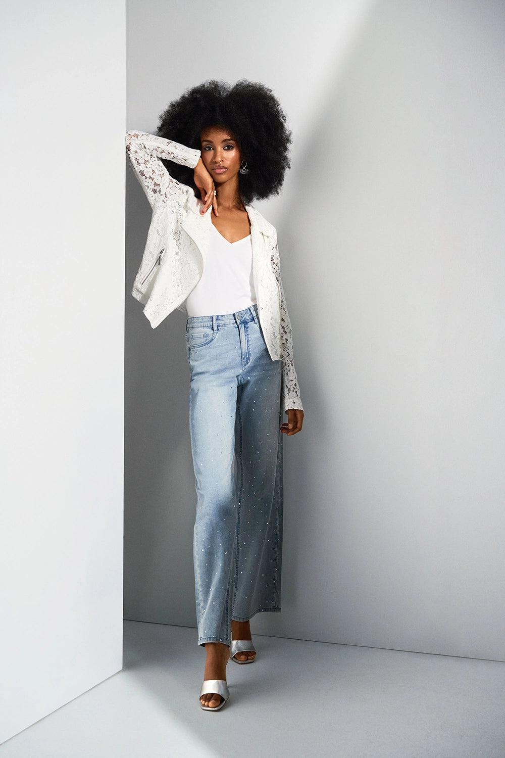 Joseph Ribkoff Classic Wide Leg Stretch Jeans with Crystals 252916