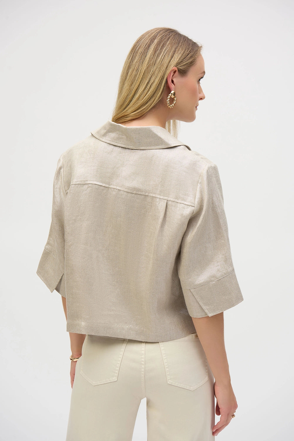 Joseph Ribkoff Foiled Linen Blend Short Sleeve Boxy Jacket 252921
