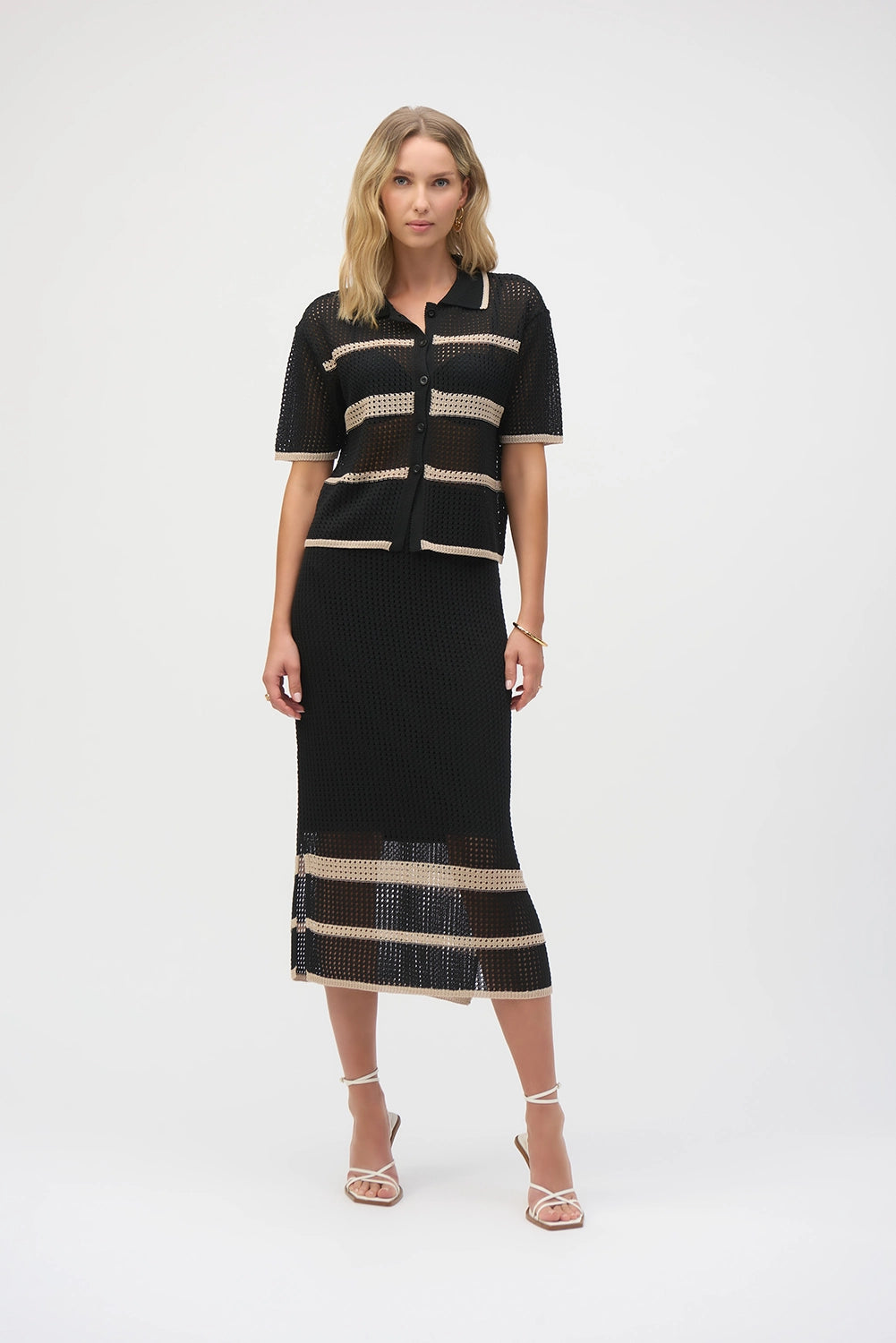 Joseph Ribkoff Sweater Knit Open Stitch Stripe Cover Up 252924
