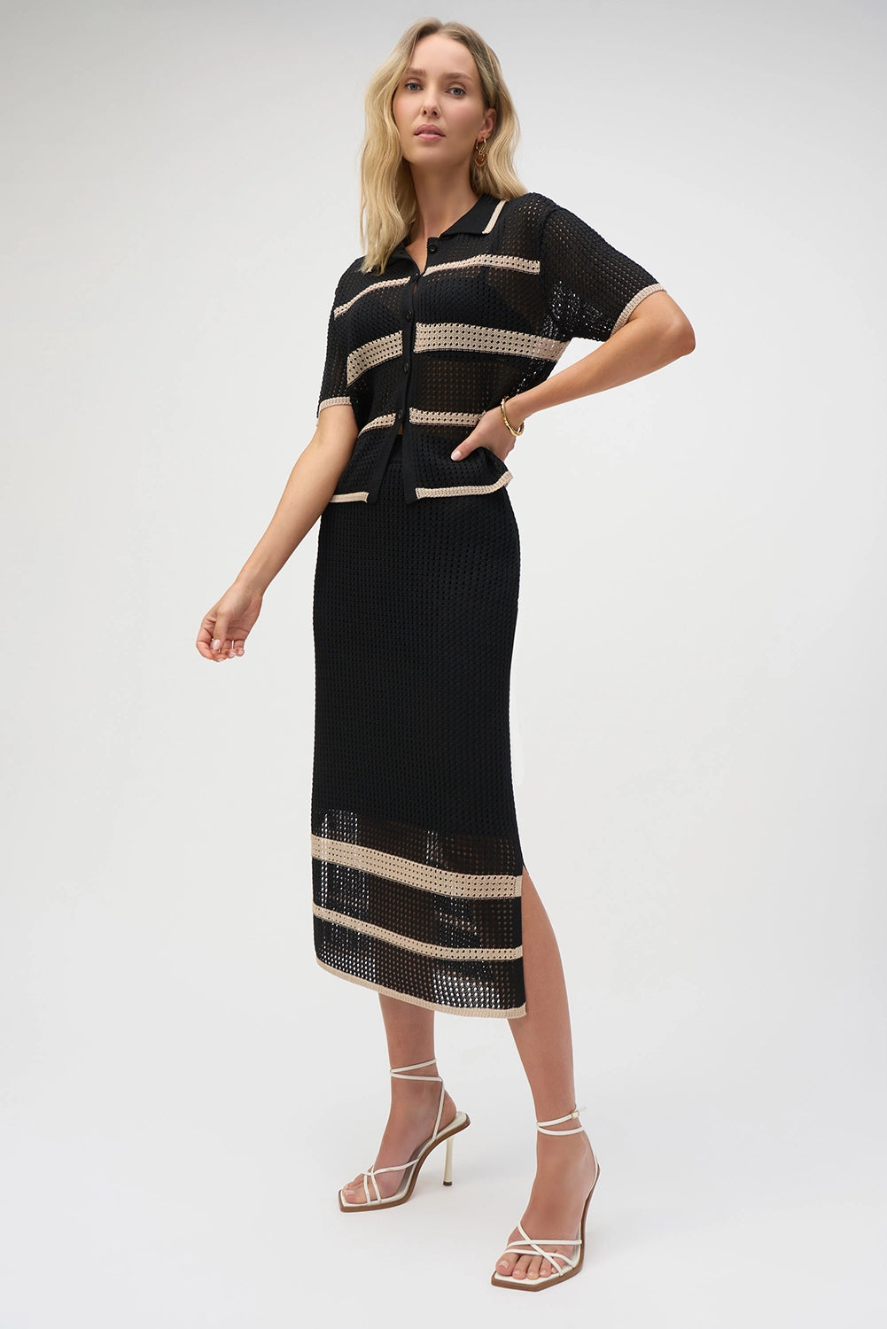 Joseph Ribkoff Sweater Knit Open Stitch Stripe Cover Up 252924