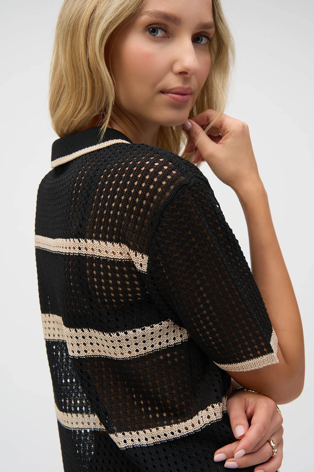 Joseph Ribkoff Sweater Knit Open Stitch Stripe Cover Up 252924