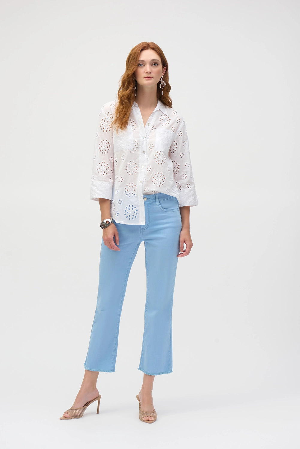 Joseph Ribkoff Cotton Embroidered Eyelet Boxy Blouse 252928