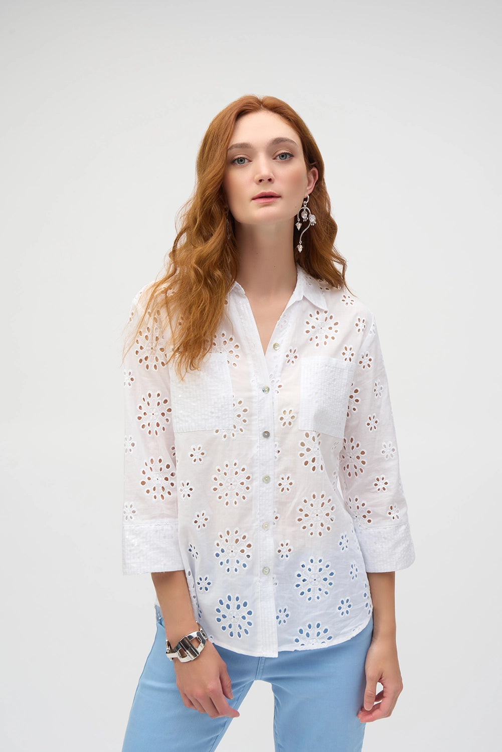 Joseph Ribkoff Cotton Embroidered Eyelet Boxy Blouse 252928