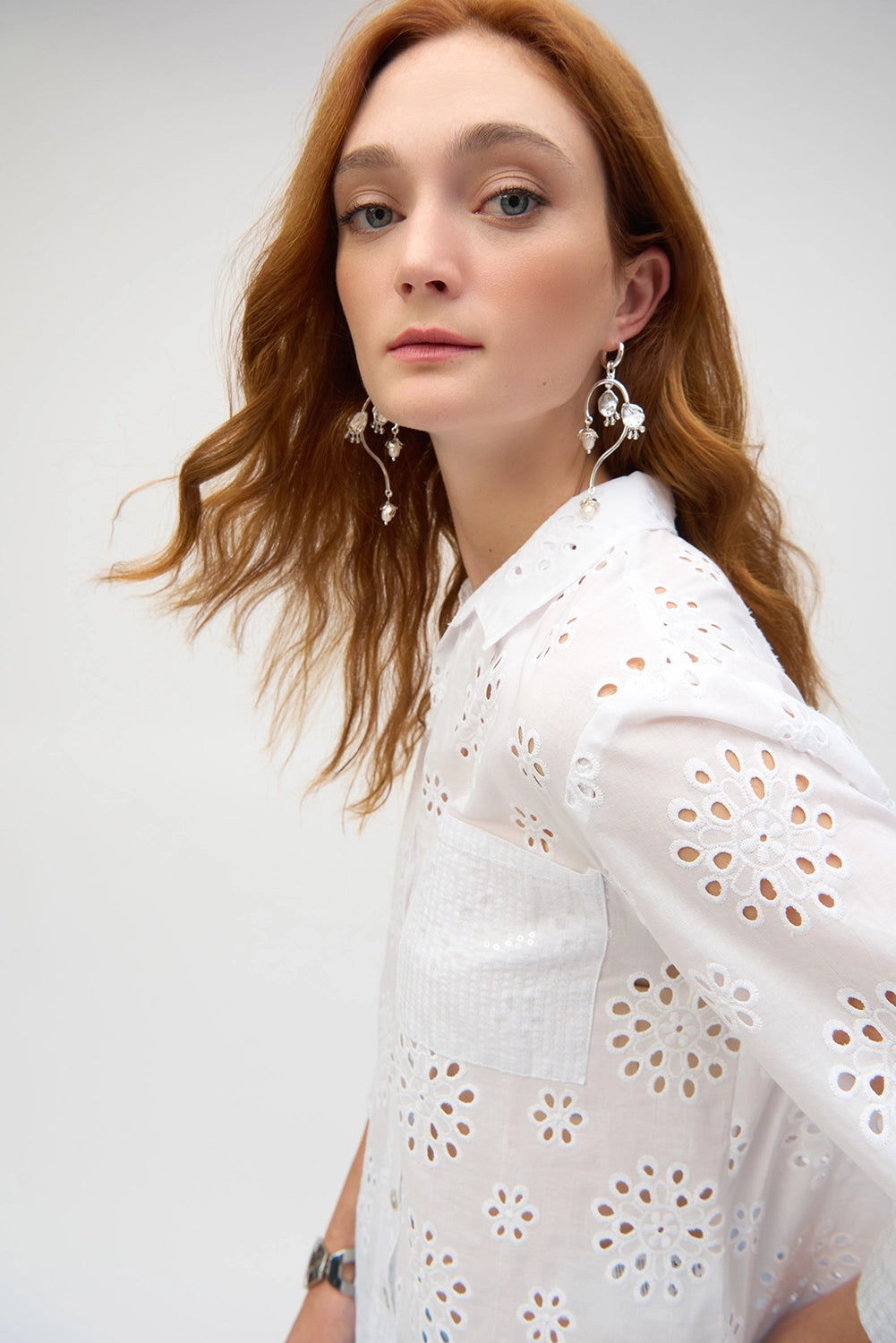 Joseph Ribkoff Cotton Embroidered Eyelet Boxy Blouse 252928