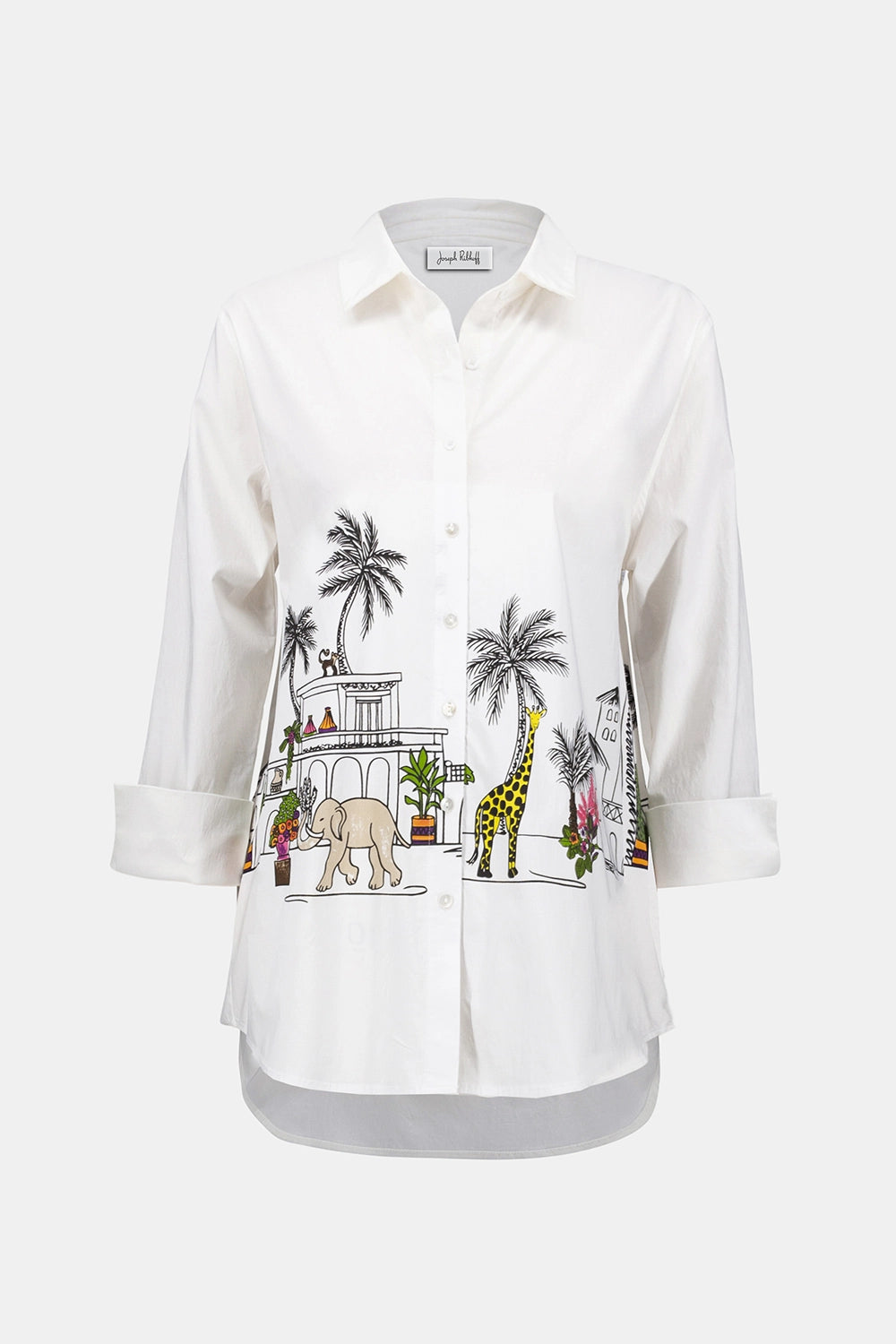 Joseph Ribkoff Stretch Poplin Conversational Print Blouse 252930