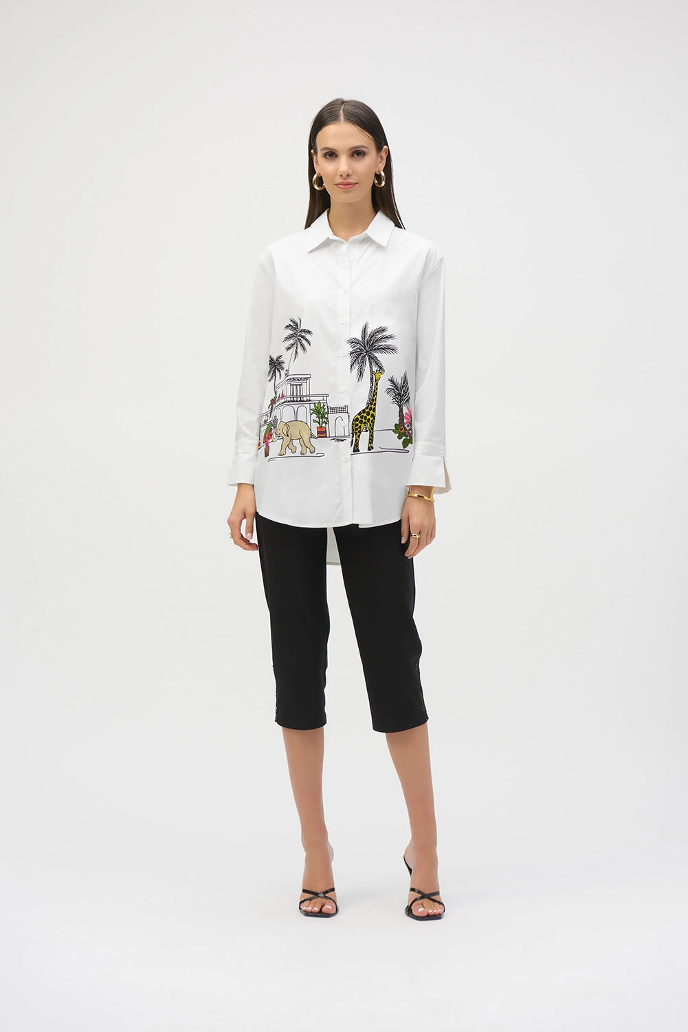 Joseph Ribkoff Stretch Poplin Conversational Print Blouse 252930
