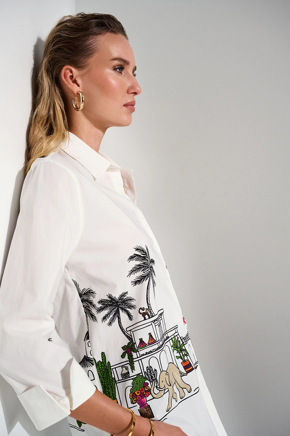 Joseph Ribkoff Stretch Poplin Conversational Print Blouse 252930