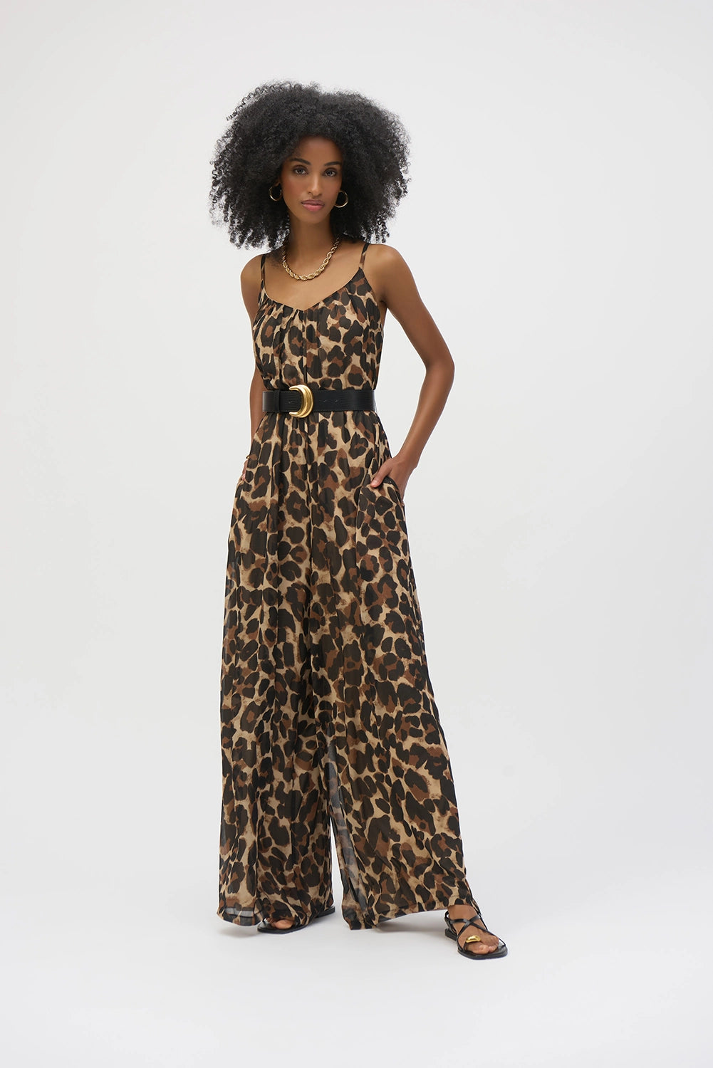 Joseph Ribkoff Chiffon Animal Print Wide Leg Jumpsuit 252936