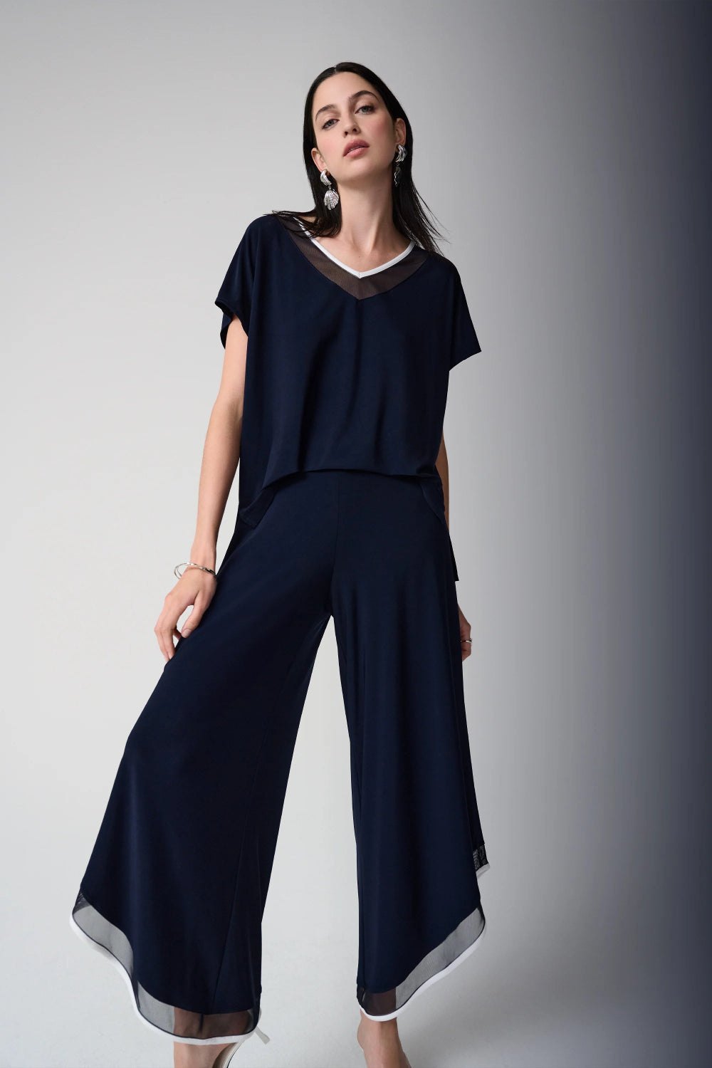 Joseph Ribkoff Silky Knit Color Block Wide Leg Culotte Jumpsuit 261012